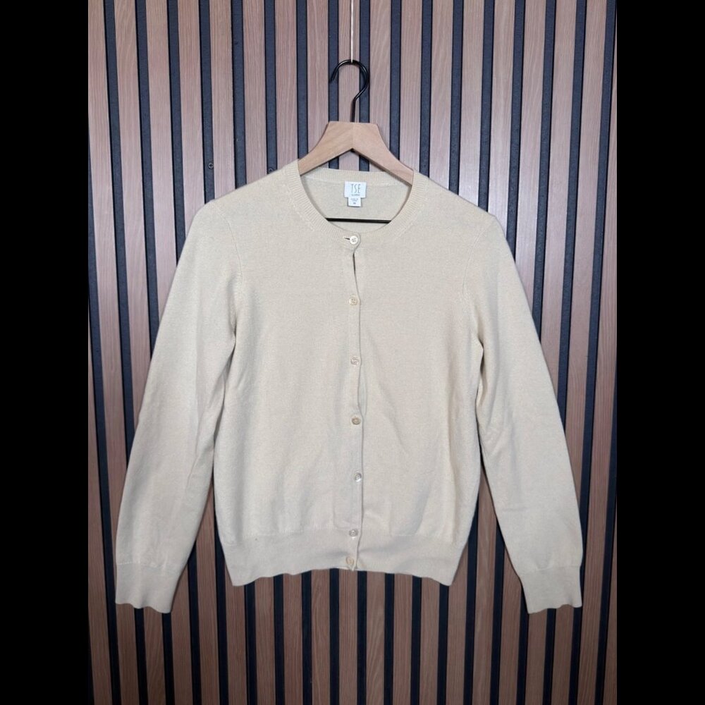 TSE Sweater Medium Womens Beige 100% Pure Cashmere Button Front Cardigan